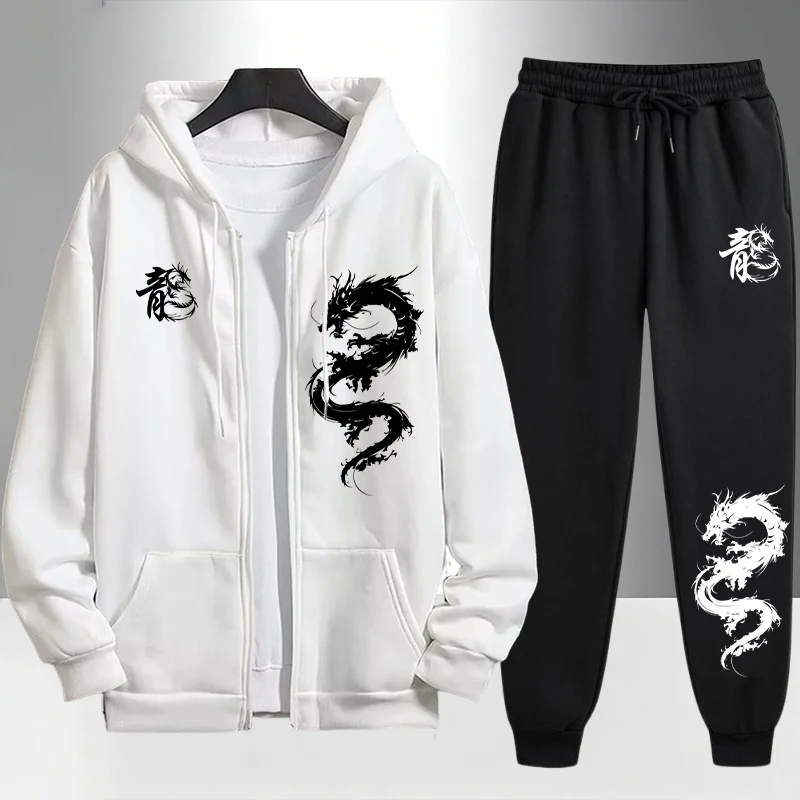 Mens Fashion Urban - Ensemble de survêtement imprimé dragon chinois