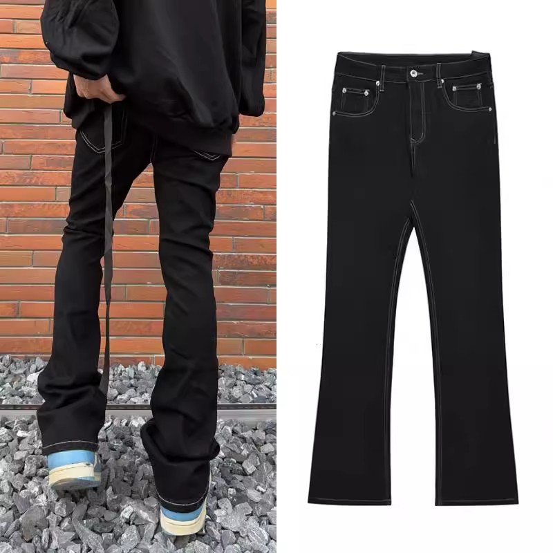 Skinny Jeans Ripped - Jean pour homme noir évasé, style