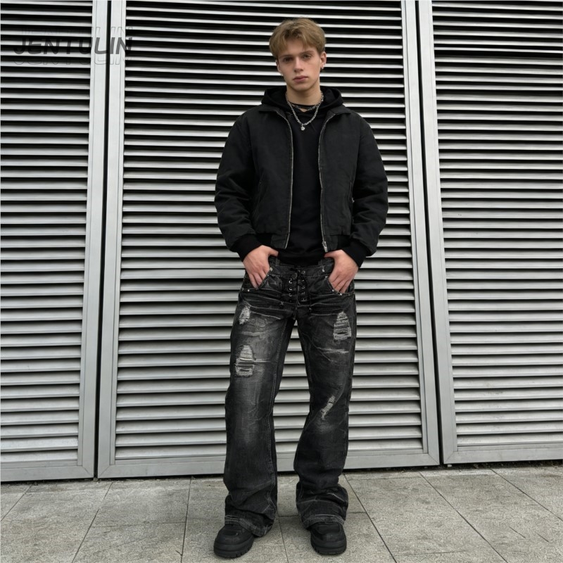 Men'S Fashion Jeans And Boots - Jean rétro Y2K déchiré et délavé