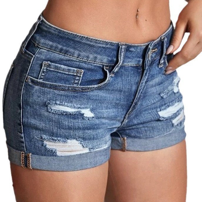 Skinny Jeans Ripped - Short en jean délavé taille haute,