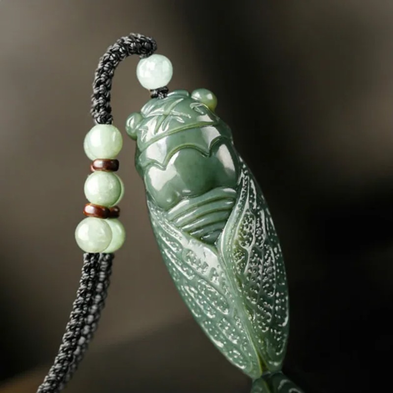 Men'S Fashion Necklaces - Collier pendentif cigale Hetian, perles naturelles,
