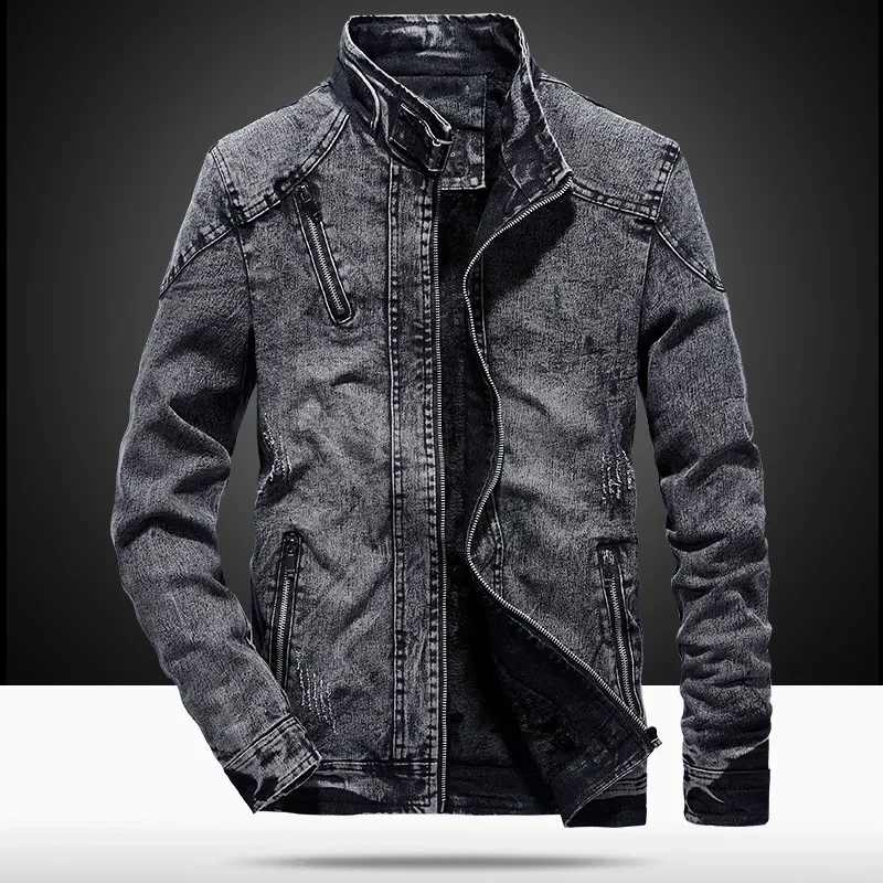 Men'S Fashion Light Jacket - Veste en denim imprimée bleu clair