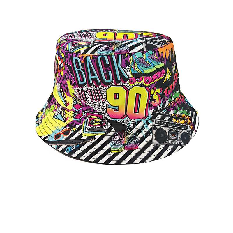 Mens Fashion Bucket Hat - Chapeau Bob Rétro Graffiti Années 80