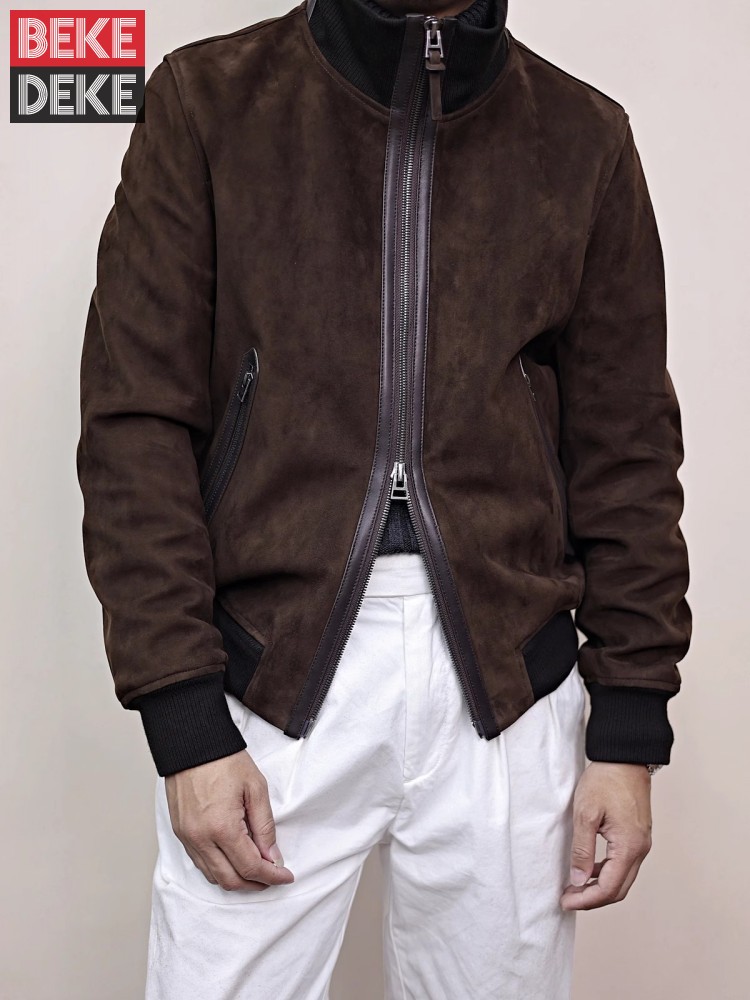 Bomber Jacket Men - Veste en cuir véritable pour hommes,