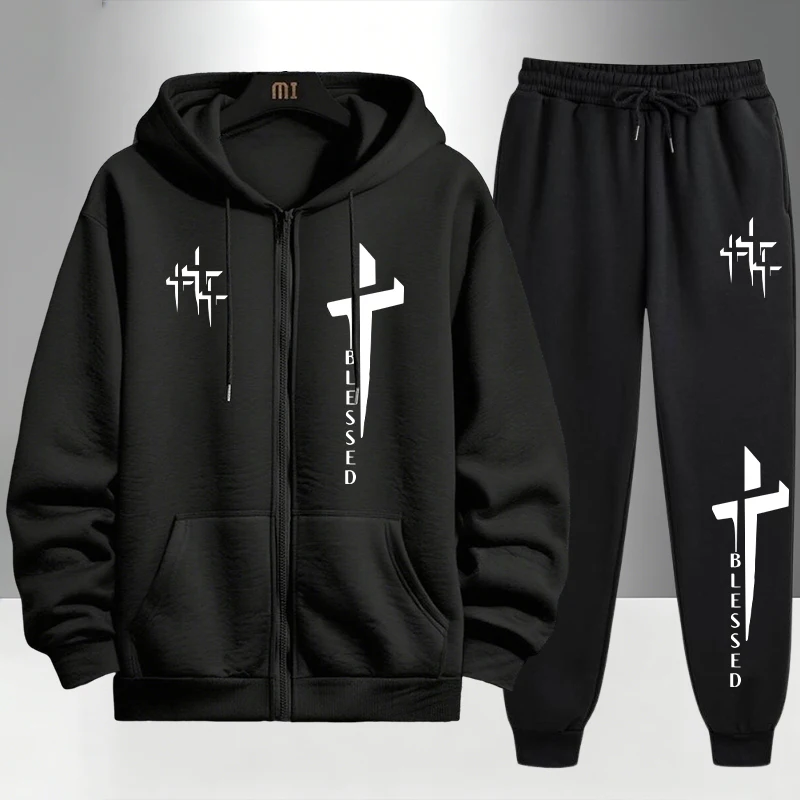 Mens Fashion Urban - Ensemble de survêtement imprimé Cross Blessed