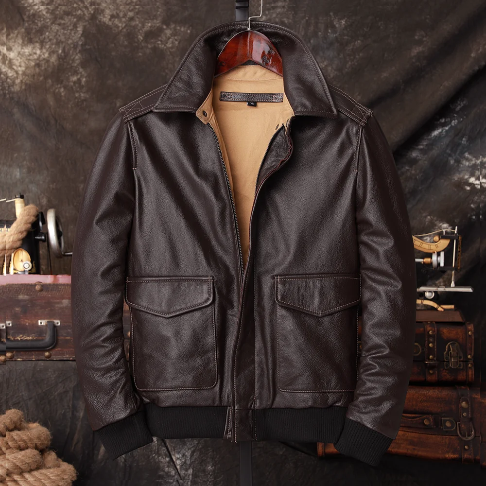 Blouson aviateur A2 en cuir vé - Bomber Jacket Men avis et prix