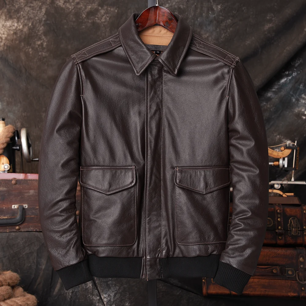 Blouson aviateur A2 en cuir vé - Bomber Jacket Men avis et prix